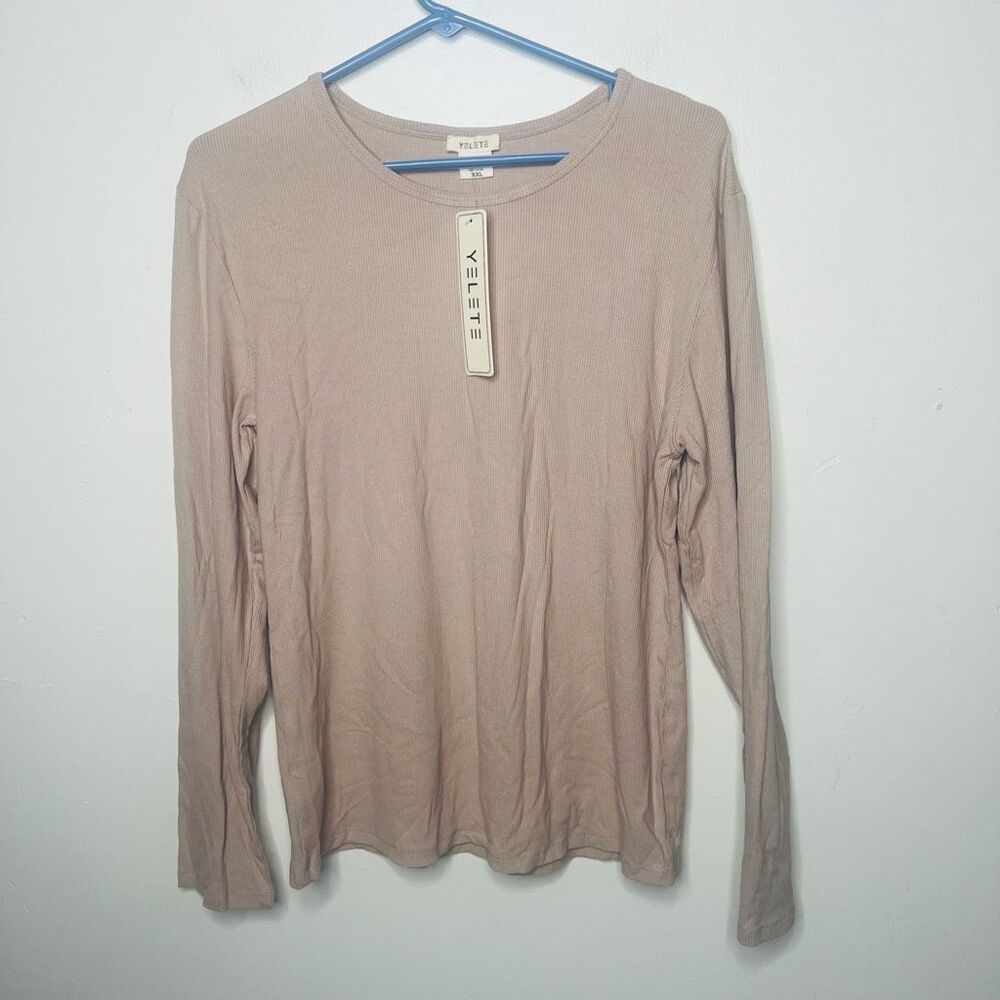 Yelete Khaki Tan Ribbed Long Sleeve Top NWT Sz XXL